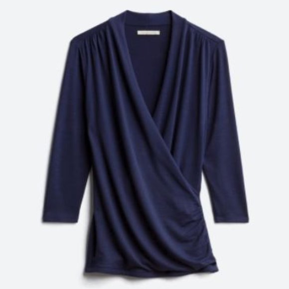 41 hawthorn henri surplice wrap ruched knit top